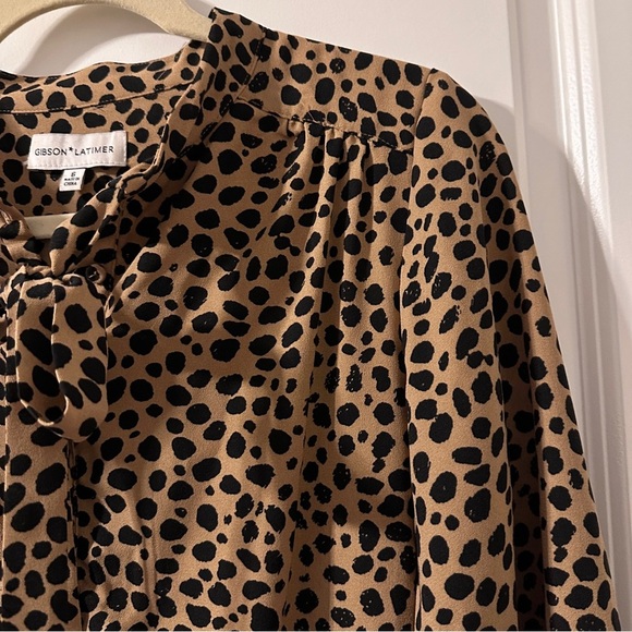 Gibson Latimer Beige Leopard Print Neck Tie Dress Women’s Size 6 EUC Classic - Picture 7 of 16